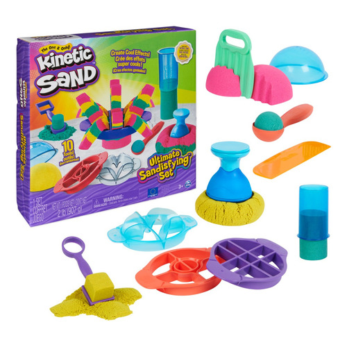 Kinetic Sand Ultimate Sandisfying Set rosa amarillo y azul para niños de 907gr