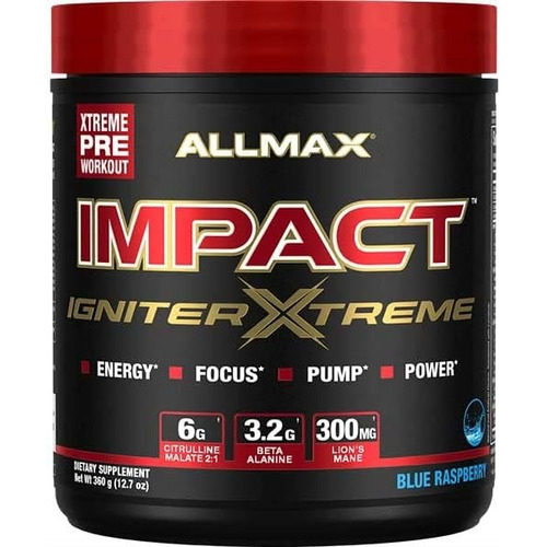Allmax Impact Igniter Xtreme Pre Entreno -- Extremo -- 40 Sr Sabor Blue Raspberry