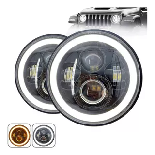 Par Farol 7 Polegadas Redondo Led Angel Eyes Drl + Seta