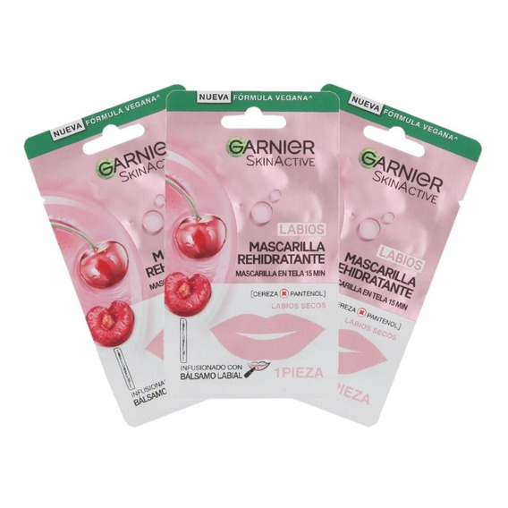 Kit Garnier Mascarilla Rehidratante Labios Cherry 5 Gr X3 Un