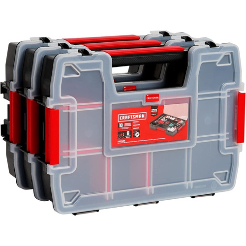 3 Cajas Organizadoras Craftsman® 29x21x6.3cm (10 Divisiones) Color Rojo