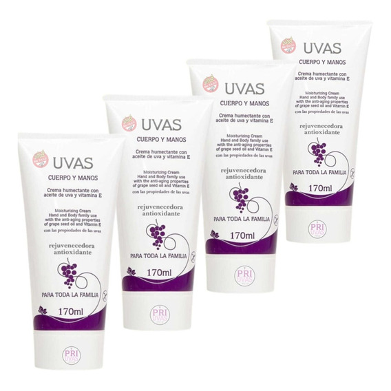 Crema Humectante Cuerpo Y Manos Sin Tacc 170ml Uvas X4