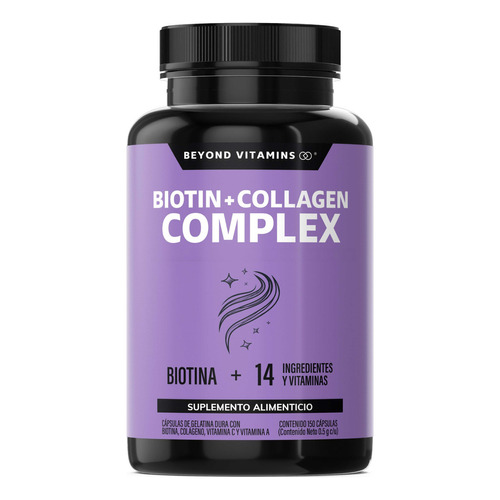 Biotina + Colágeno | 15 Ingredientes Cabello Piel Uñas | Sin Saborizante | Suplemento Alimenticio | 150 Cápsulas