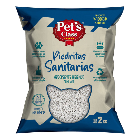 Piedras Sanitarias Para Gatos 4 Kg Pet's Class x 4kg de peso neto  y 4kg de peso por unidad