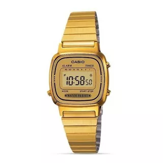 Relógio Casio Retro Vintage Gold Para Mulheres La-670wga-9df Cor De Fundo: Pulseira De Café Clara, Cor Dourada, Moldura, Cor Dourada
