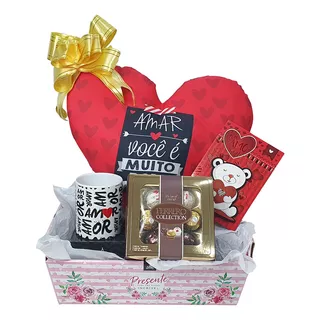 Kit De Presente Almofada Caneca Chocolate Cesta De Amor Cor Kit 2