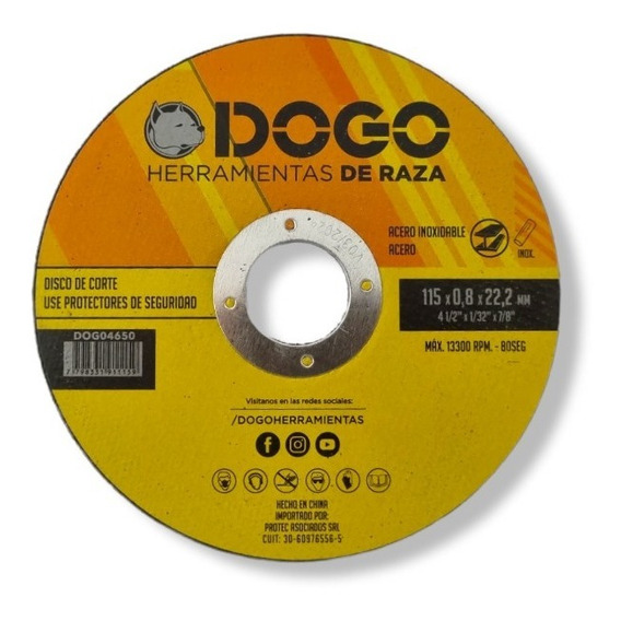 Disco Corte Amoladora 115 X 0.8mm Metal Acero Inox Dogo 