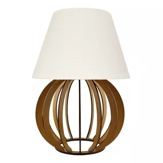 Abajur Luminária Para Quarto Bola Em Madeira Design Moderno Cor Da Cúpula Tecido Claro Cor Da Estrutura Natural