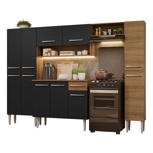 Armario Cocina Completo Emilly Hit 261cm Color Marrón/Negro