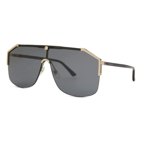 Anteojos de sol Gucci GG0291S con marco de metal color negro/dorado, lente gris de nailon clásica, varilla negra
