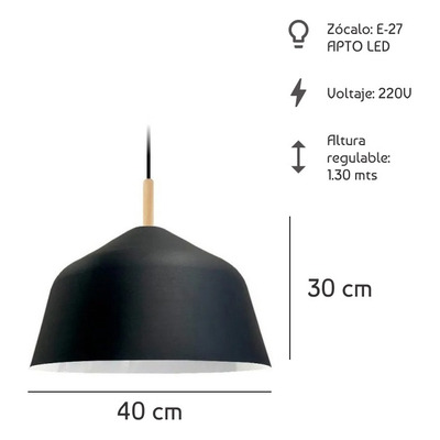 Colgante Campana 40cm Diseño Con Madera Apto Led E27 Deco
