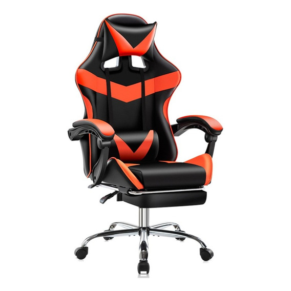 Silla Gamer Pro Con Apoya Pies Pata Metal Cromada 