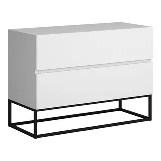 Mesa Cabeceira Eros 60cm Estilo Industrial Branco Base Petra Cor Branco/preto