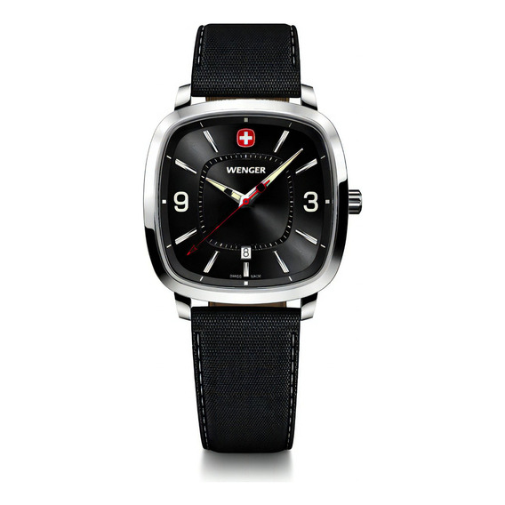 Wenger Reloj Vintage Sport 37 Mm, Negro Color Del Bisel Plateado