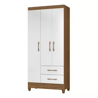 Closet Armario Lima De Madera 3 Puertas 2 Cajones Color Natural/blanco