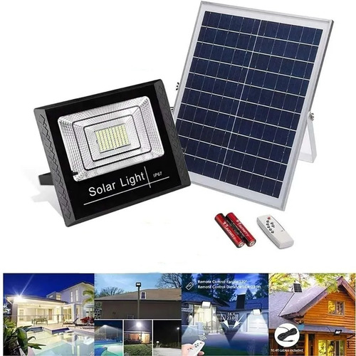 Lampara Foco Solar 96 Led 80w + Panel Solar + Control Remoto Color de la carcasa Negro - 003351