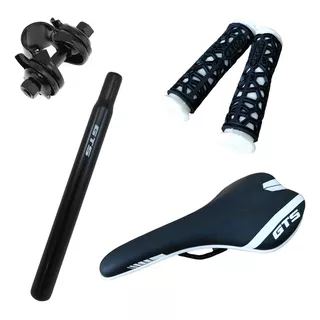 Kit Banco Selim Com Manopla Preto E Canote Gts 27.2 Mtb Bike