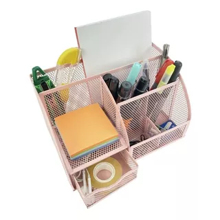 Organizador Con Cajoncito De Malla Mesh Oro Rosa