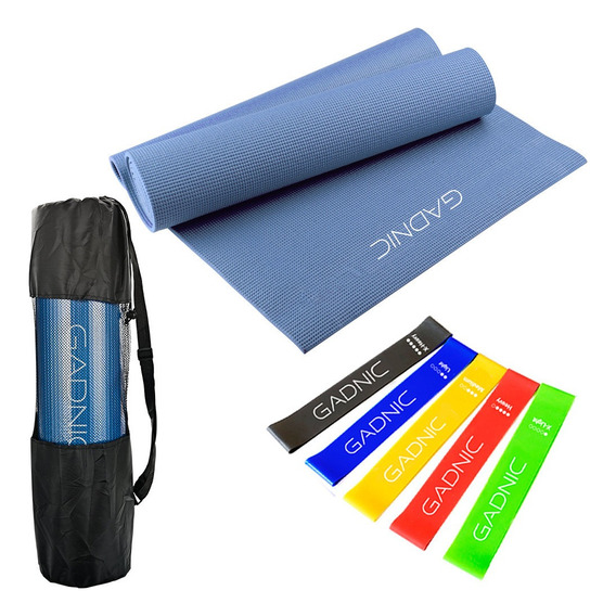 Colchoneta Gimnasio Yoga Mat + Bandas Isometricas Gadnic Pro Color Azul