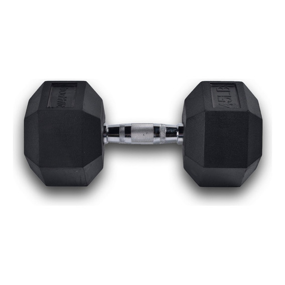 Mancuerna Hexagonal 45 Lb Black Rubber Hex Dumbbell -1 Pza Color Cromo y Negro