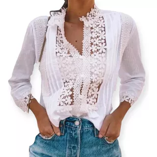 Camisa Broderie Importada Mujer Camisola Blusa Dama Guipiur