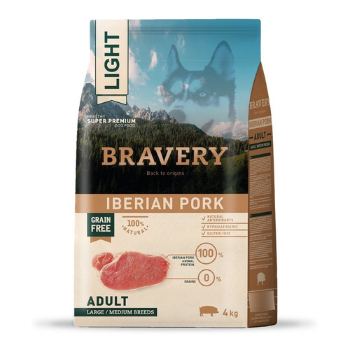 Bravery Light Iberian Pork Adult Large/medium Breeds 4 Kg