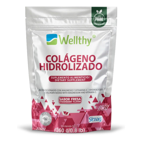 Wellthy Colageno Hidrolizado Magnesio Vit C Sabor Fresa 360g