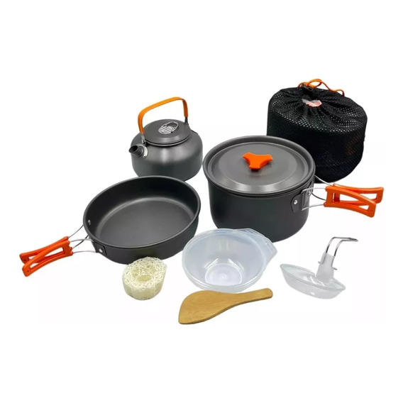 Set Ollas Camping Outdoor De Cocinilla Y Tetera Portátil