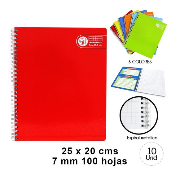 Pack 10 Cuadernos Universitario 7mm Colores Lisos Arte Top