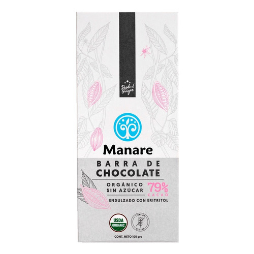 Chocolate Sin Azúcar 79% Cacao Orgánico 100g - Manare