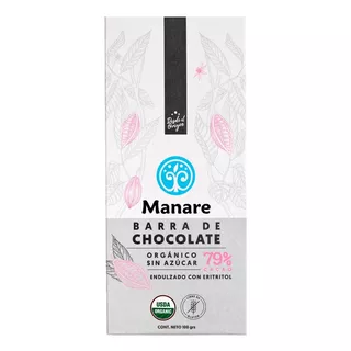Chocolate Sin Azúcar 79% Cacao Orgánico 100g - Manare