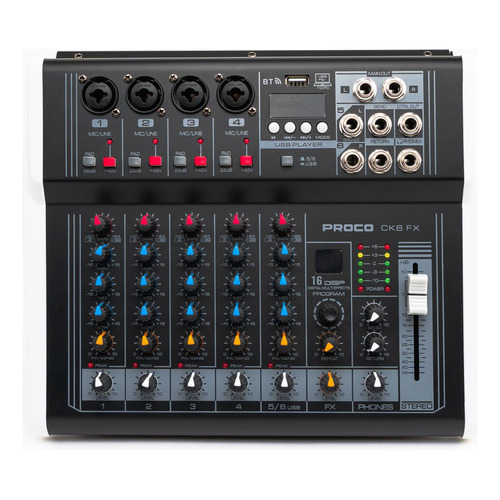Proco Ck6 Fx Power Mixer Consola De Audio +48v Efectos