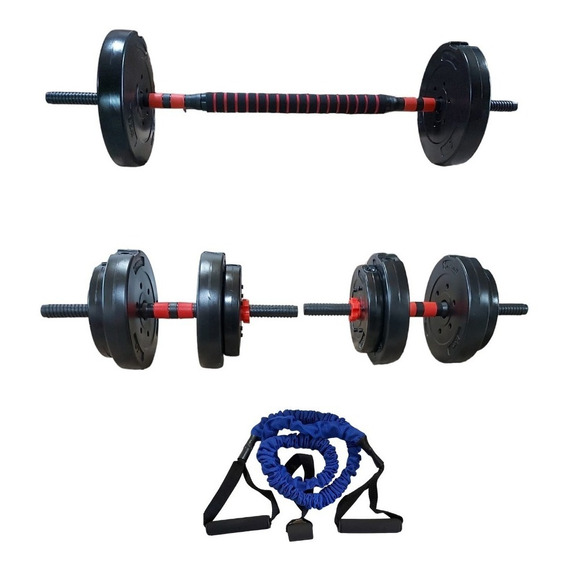 Kit 2 Mancuernas + Barra + 24 Kg. Discos Pesas Pvc Bsfit.