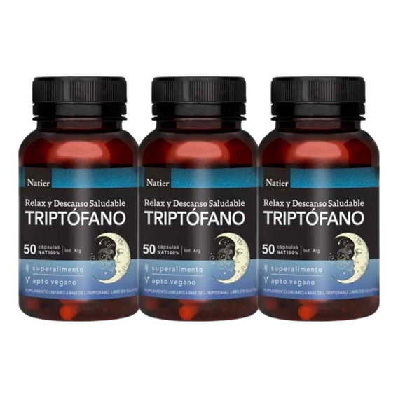 Tritofáno Serotonina Relax 50 Cápsulas Natier Sabor Natural Pack X3