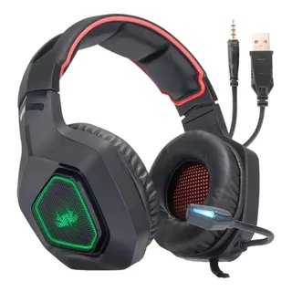 Fone De Ouvido Over-ear Gamer Knup Kp-488 Preto E Vermelho Com Luz Led