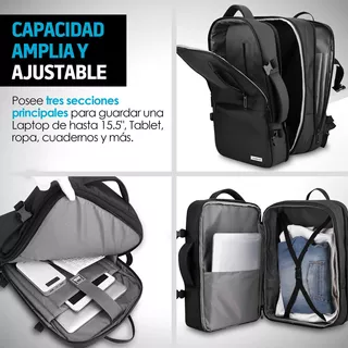 Redlemon Mochila Para Laptop Expandible Antirrobo Con Puerto Usb Para Power Bank (no Incluido), Tamaño Extra Grande, 3 Divisiones Con Múltiples Compartimentos, Respaldo Acolchonado, Ideal Para Viajes