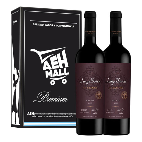 Vino Malbec Luigi Bosca De Sangre D.O.C. 750 ml pack x 2 u en estuche de cartón