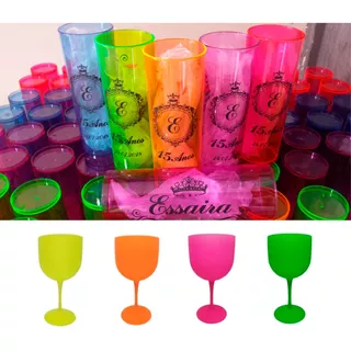 Kit 50 Copos Long Drink 50taça Gin Personalizada Neon 15anos