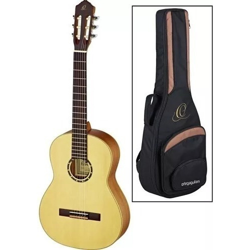 Guitarra Clasica Criolla 4/4 Zurda Ortega + Funda R121l Color Marrón Claro Orientación De La Mano Diestro