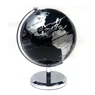 Globo Terraqueo Gloter Negro Y Plateado Base Cromada 14 Cm