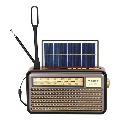 Parlante Bluetooth Radio Retro Fm Luz Led Recargable Solar Color Dorado