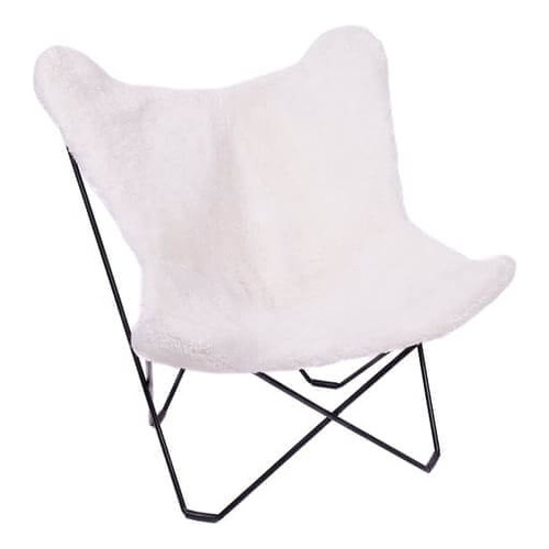 Sillón Bkf De Cuero Lanar Rasado Desarmable Color Blanco Rasado