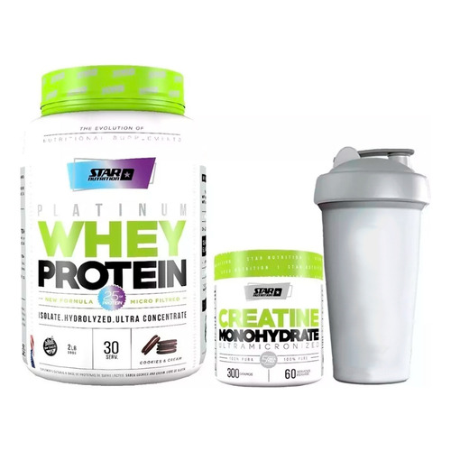 Star Nutrition Platinum Whey Protein Sabor Cookies And Cream 907g Creatina Pura 300g Vaso 600ml