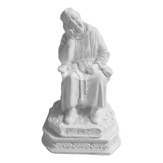 Imagem Padre Pio Sentado 15cm Gesso Cru Exclusivo Kit Com 5