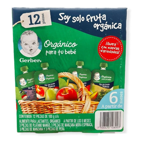 Papilla Para Bebe Gerber Organica Caja 12pz Frutas Mixtas