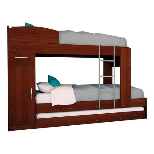 Cama cucheta triple Mosconi Dakar/Express 1 plaza color caoba fabricada en mdp