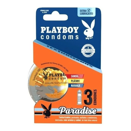 3 condones de látex Playboy paradise con sabor y aroma