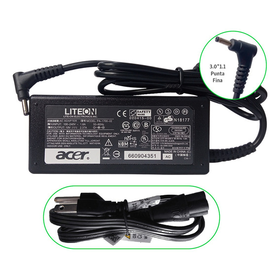 Cargador Acer 19v 2.37a 45w 3.0*1.1 - Punta Fina 