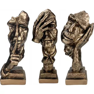 Trio Estatuetas Pensador Silêncio, Meditação E Concentração Cor Onix Ouro