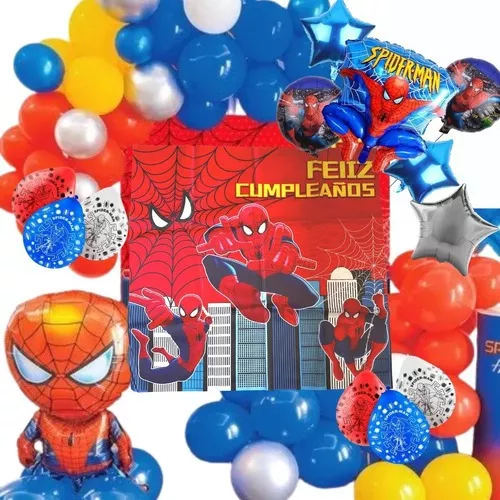 Set Decoración Cumpleaños Spiderman Globos Látex Metalizados